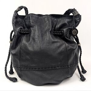 The Sak Leather Hobo Bucket Bag Drawstring Cinch Braided Strap Slouchy Boho Y2K